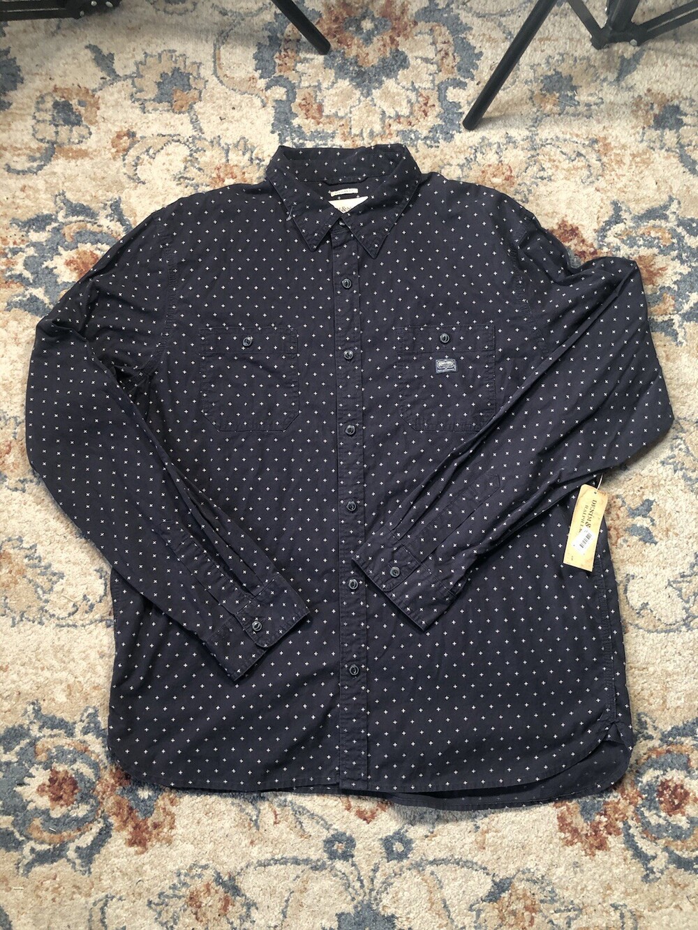 Denim Supply Ralph Lauren Shirt Mens XXL Blue Geometric Print Button Up Pockets